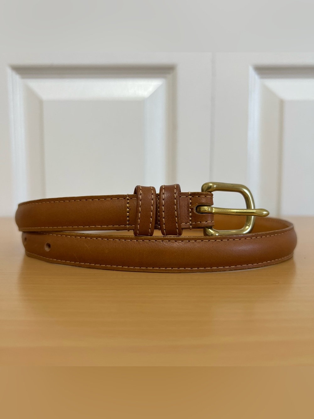 Vtg Coach Skinny British Tan Leather Belt Gold Buckle 2800 ‘Irregular’ Sz 26 USA